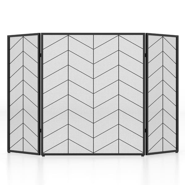 Hopfällbar eldstadsskärm med 3 paneler, metallnät, 132x79 cm