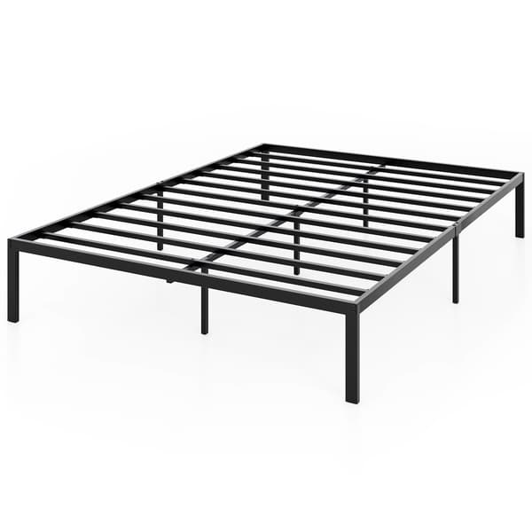 Fuld størrelse metal platform sengestel med opbevaring, sort