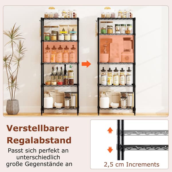 Kraftig justerbar metalopbevaringshylde, 5-lags, sort