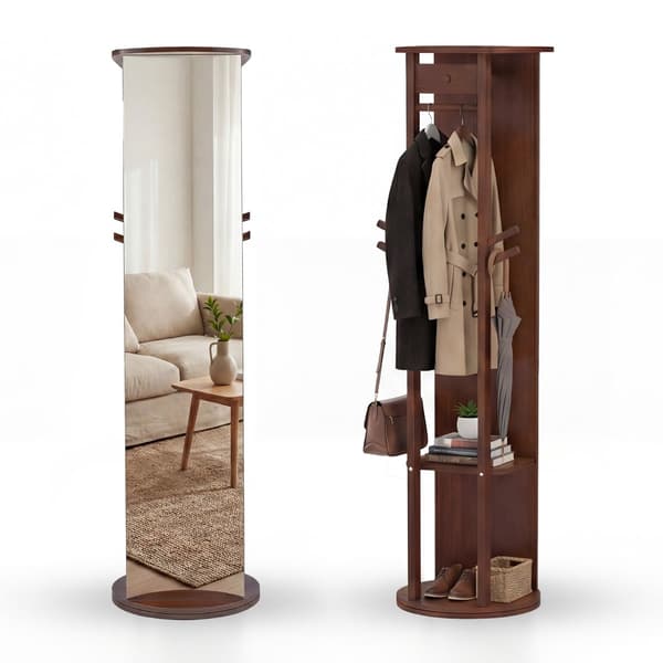 Helkroppsspegel med roterande stativ, valnöt, 2 stänger