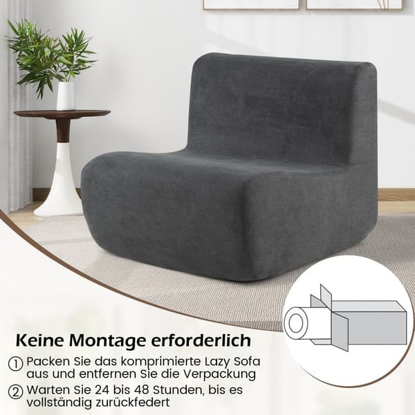 Säckstol med mjuk sammet och ergonomiskt stöd, grå