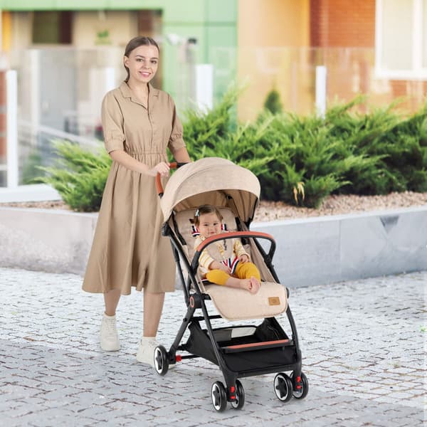 Barnevogn, Hurtigfoldbar, 95–175 Lænefunktion, Kaleche, Beige