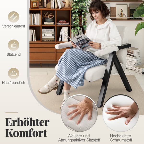 Beige fåtölj med armstöd och metallram