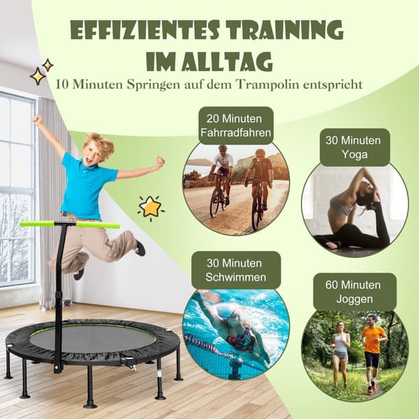 Minitrampolin med justerbart håndtag, foldbar, 110 cm