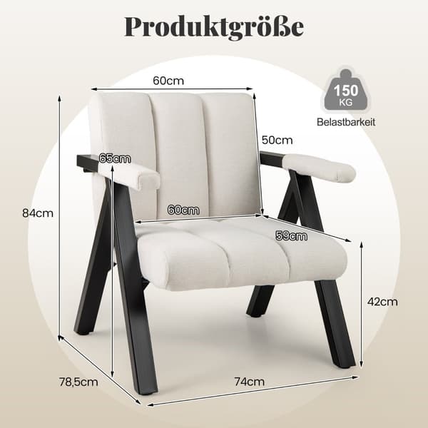 Beige fåtölj med armstöd och metallram