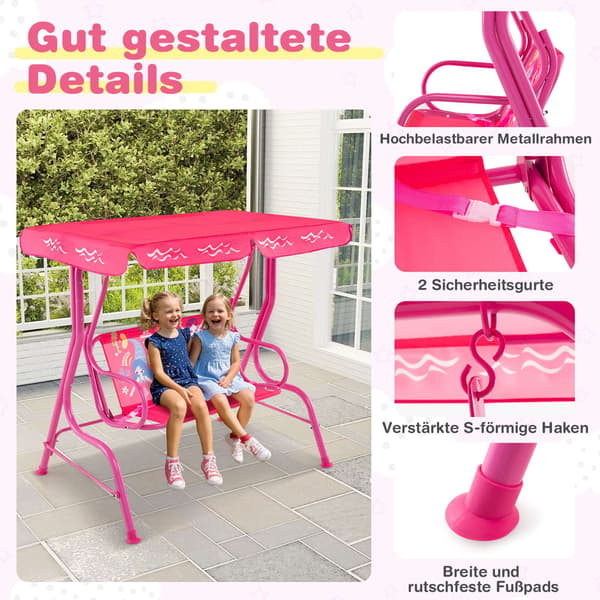 Barngunga med justerbart tak, metallram, rosa
