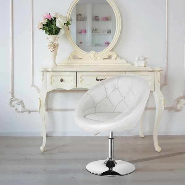 Drejelig makeupstol, PU-læder, forkromet fod, hvid