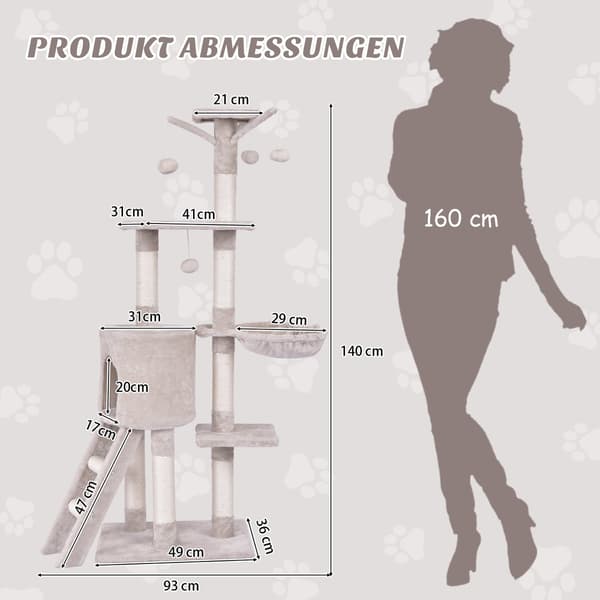 Kradsetræ 140 cm med platforme, sisalstolper, beige