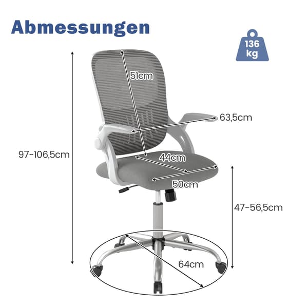 Ergonomisk kontorstol med oppfellbare armlener og vippefunksjon