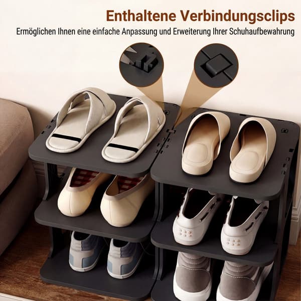Stabelbar skohylde med 6 niveauer, sort, vertikal organizer