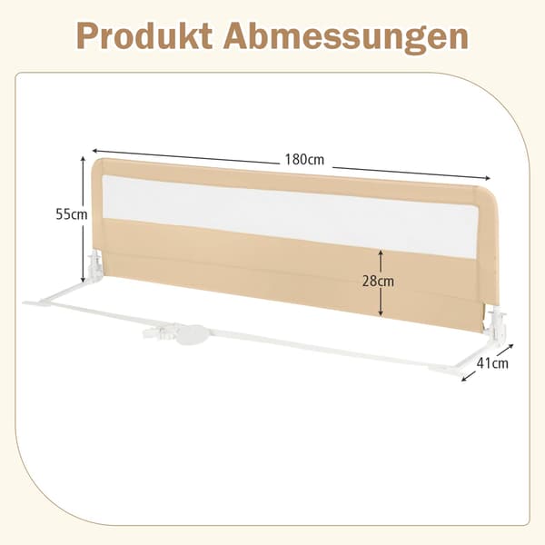 180 cm fällbar sänggrind med säkerhetsremmar, beige