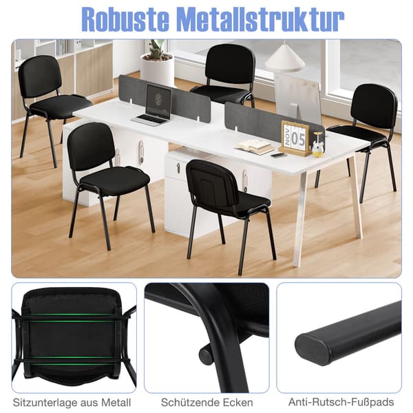Sæt med 5 sorte stabelbare receptionsstole med ergonomisk støtte
