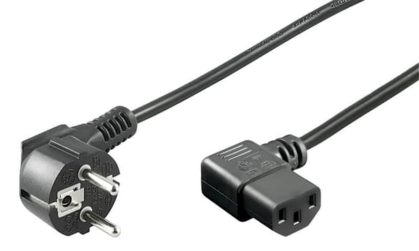 Strømkabel 1,5m, vinklet kontakt - Sort