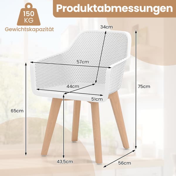 Matstolar Set om 2, Vit, Träben, Ergonomisk Rygg
