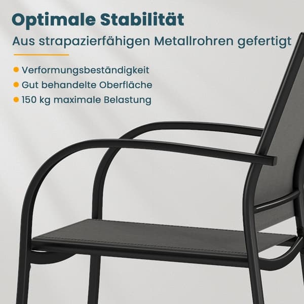 Stablebare utestoler, sett med 2, metall og tekstil, grå