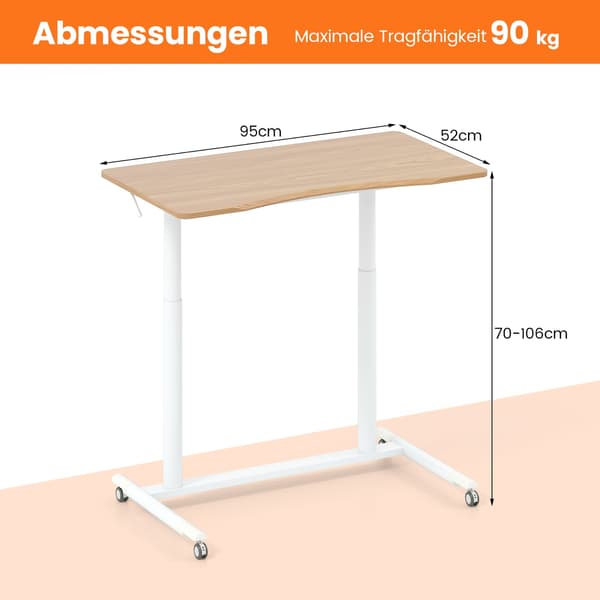 Justerbart sitte-stå-bord, C-form, 70-106 cm, mobilt