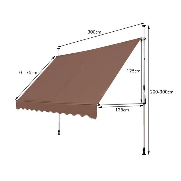 Utfällbar markis 300 cm, borrfri, UV-resistent, brun