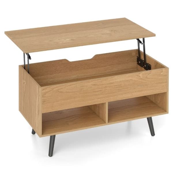 Lyftbart soffbord 80 cm, dold förvaring, 2 hyllor