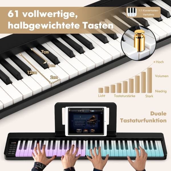 61-tangenters foldbart digitalklaver med Bluetooth og tilbehør