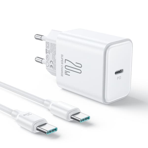 NEXTBATT 20W hurtiglader PD + 60W USB-C-kabel, 1m - hvit