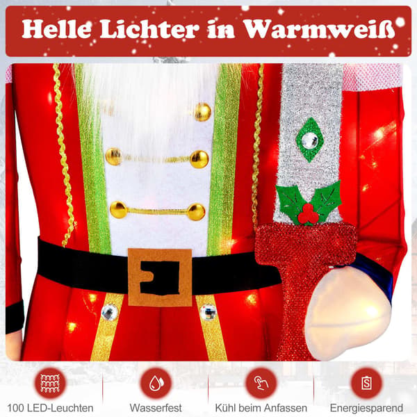 Opplyst nøtteknekkerfigur, 157 cm, 100 LED-lys