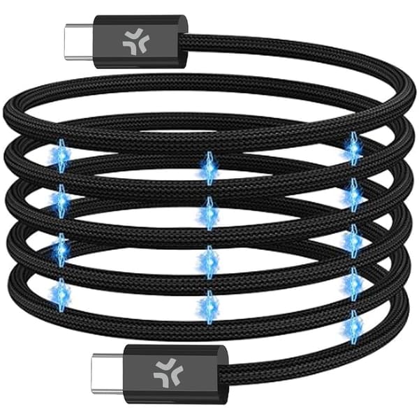 USB-C magnetisk flätad kabel, 60W, 2m, svart