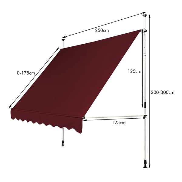 Udtrækkelig balkonmarkise, 250 cm, UV-resistent, rød