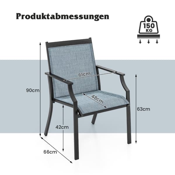 Utomhusstolar Set om 2, Andningsbart Tyg, Metallram, Blå