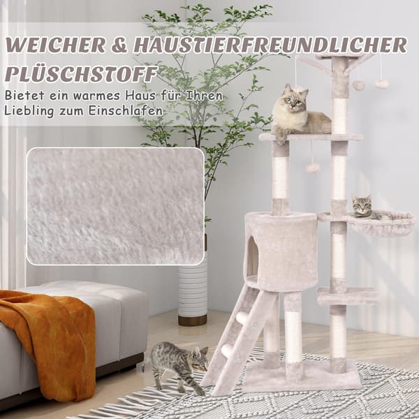 Kradsetræ 140 cm med platforme, sisalstolper, beige