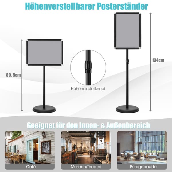 Justerbart A3-plakatstativsett, roterbart, svart