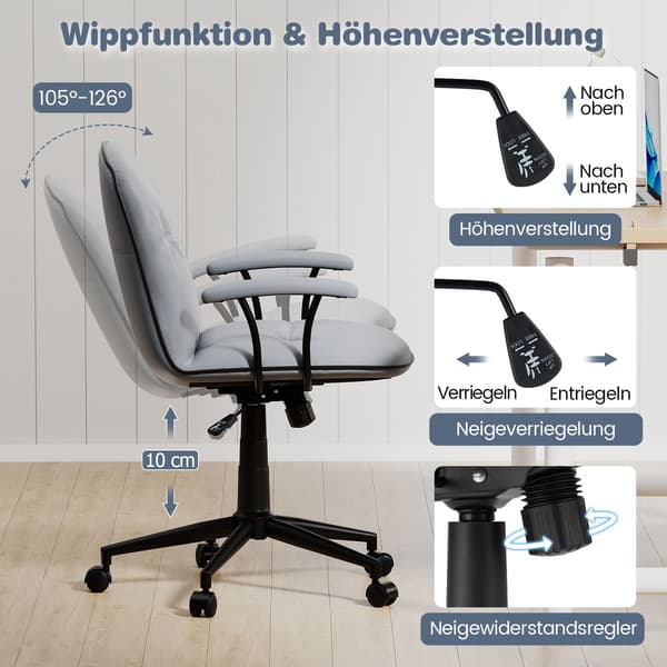Ergonomisk kontorsstol, konstläder, vadderade armstöd, grå