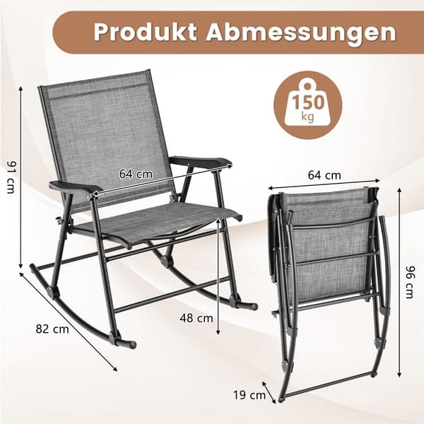 Hopfällbara gungstolar, set om 2, ventilerande tyg, metallram
