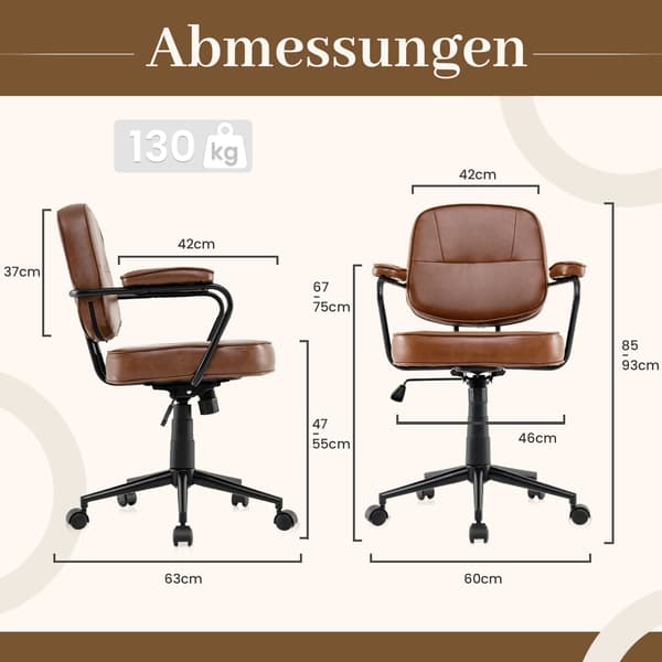 Ergonomisk kontorstol, justerbar, brunt kunstlæder