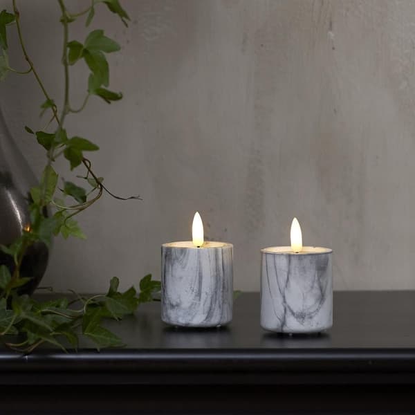 Led blockljus 2-pack marmor med timer