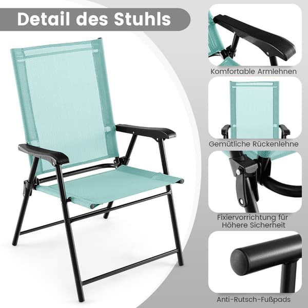 Mintgrønne sammenleggbare terrassestoler, sett med 2 – 65x60x93 cm