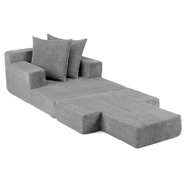 Sammenleggbar sovesofa, konvertibel lenestol, grå, 2 puter
