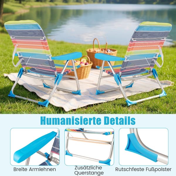 2-delat hopfällbart strandstolsset, justerbart ryggstöd