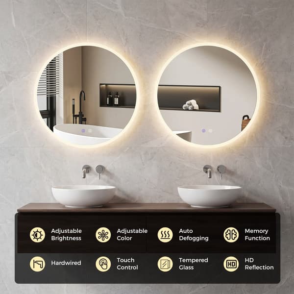 Rund LED-badrumsspegel, 3 ljusfärger, imfri, Ø60 cm
