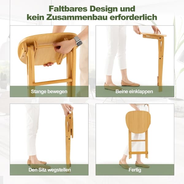 Sammenleggbare barkrakker i bambus, sett med 2, 61 cm setehøyde