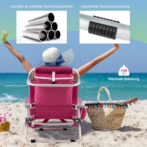 Hopfällbara strandstolar, justerbart ryggstöd, rosa
