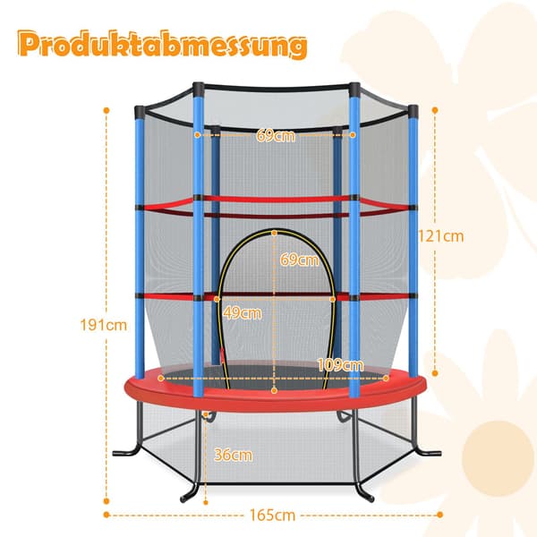 Børnetrampolin med sikkerhedsnet, 165 cm, blå