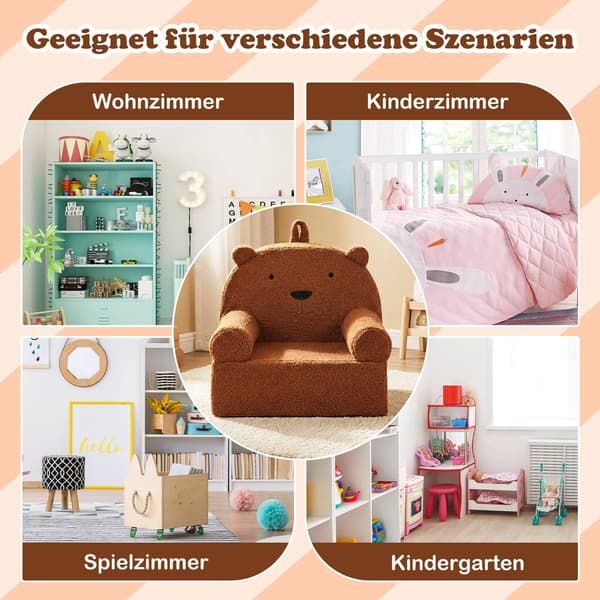 Barnsoffa med avtagbart överdrag i teddyfleece, brun
