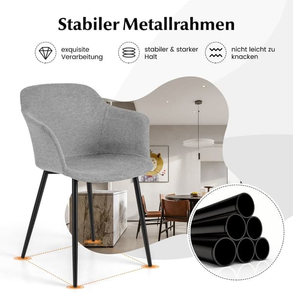 Matstolar Set om 2, Ljusgrå, Ergonomiskt Ryggstöd