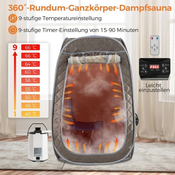 Bärbar hemmabastu med 3L ånggenerator, grå