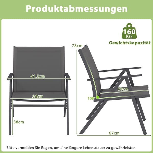 Trädgårdsstolar i metall, ventilerande tyg, set om 2