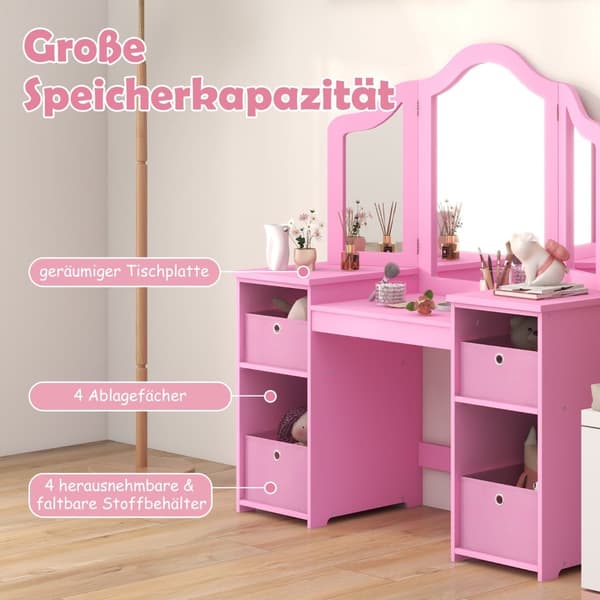 Barnebord med avtakbart speil og oppbevaring – rosa