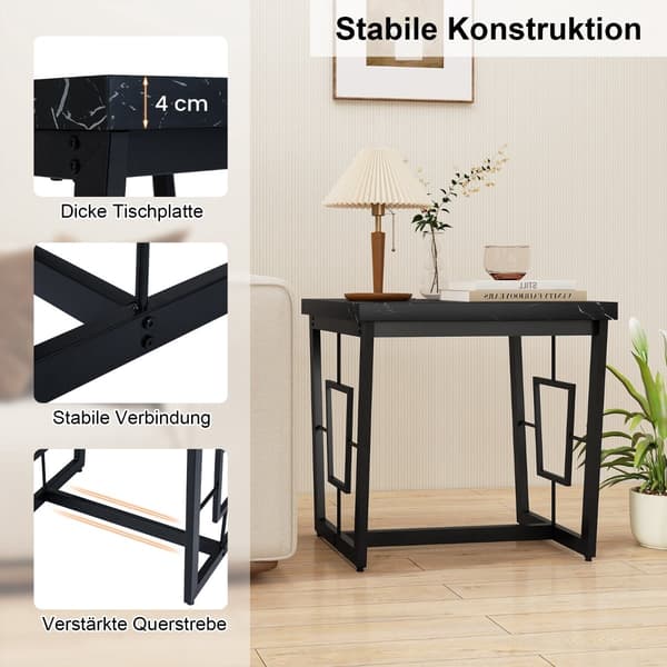 Firkantet marmor sidebord, sort, 60x60x60 cm