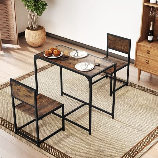 3-delt spisebordsett for 2, metallramme, rustikk brun