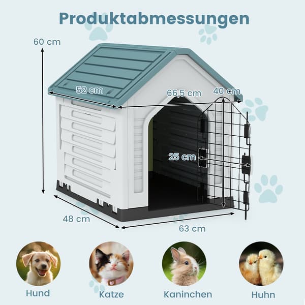 Plasthundehus med låsbar dør og ventilasjon