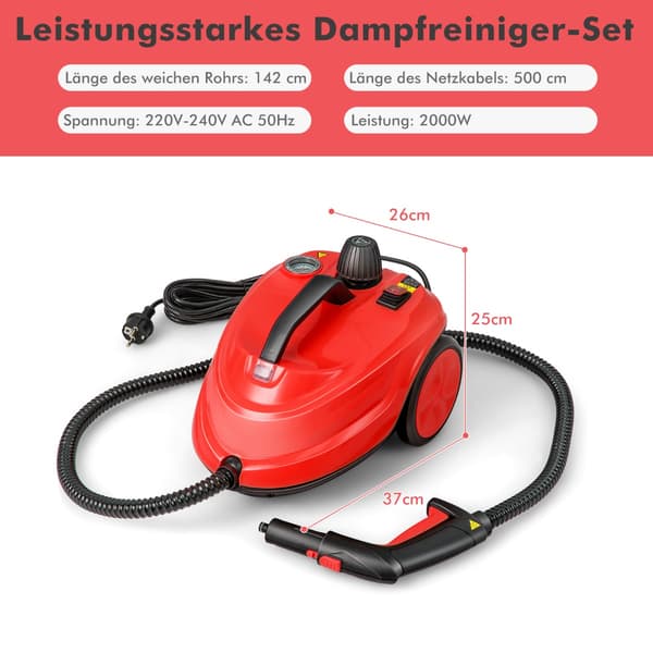 Högtrycksångtvätt, 2000W, 15-delars set, röd